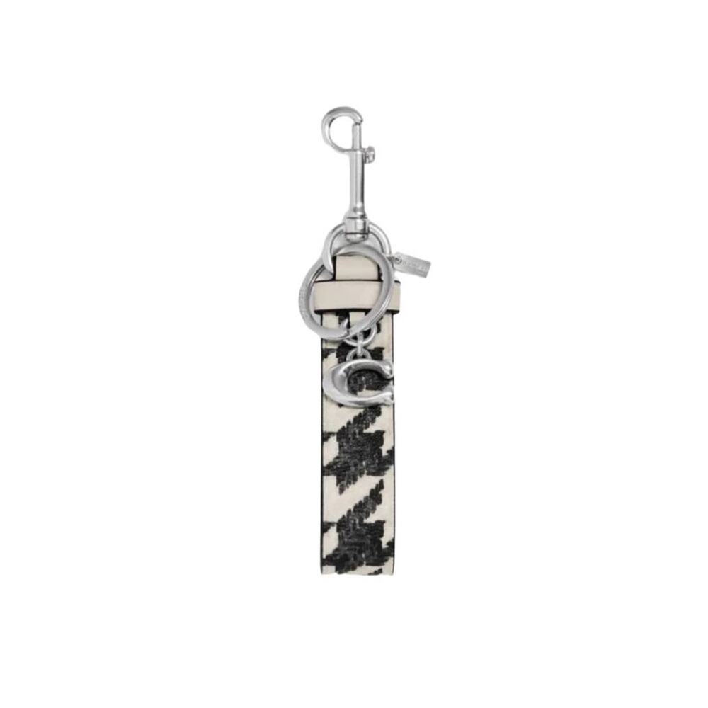 Coach Houndstooth print Silver/Cream/Black Loop bag charm New